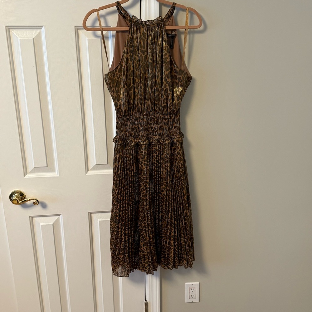 BCBGMaxAzria Brown Animal Print Midi Dress